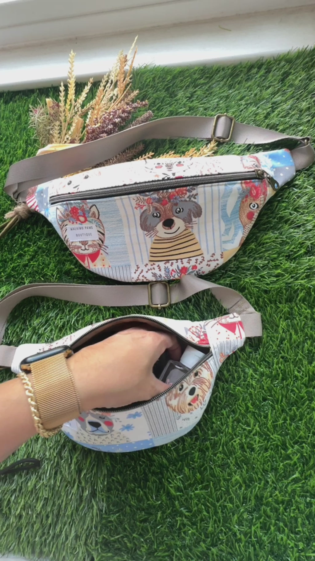 Dog faces Canvas Fanny pack, waist purse