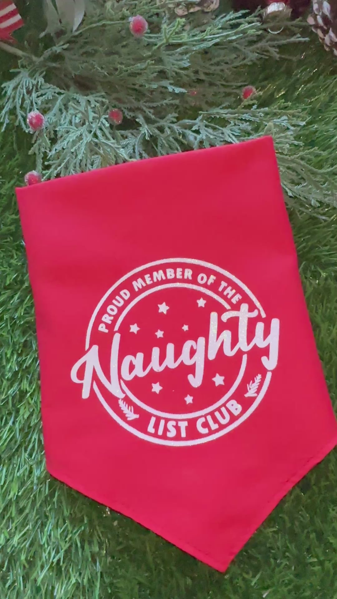 Proud member of the naughty list red bandana for dogs with snaps on