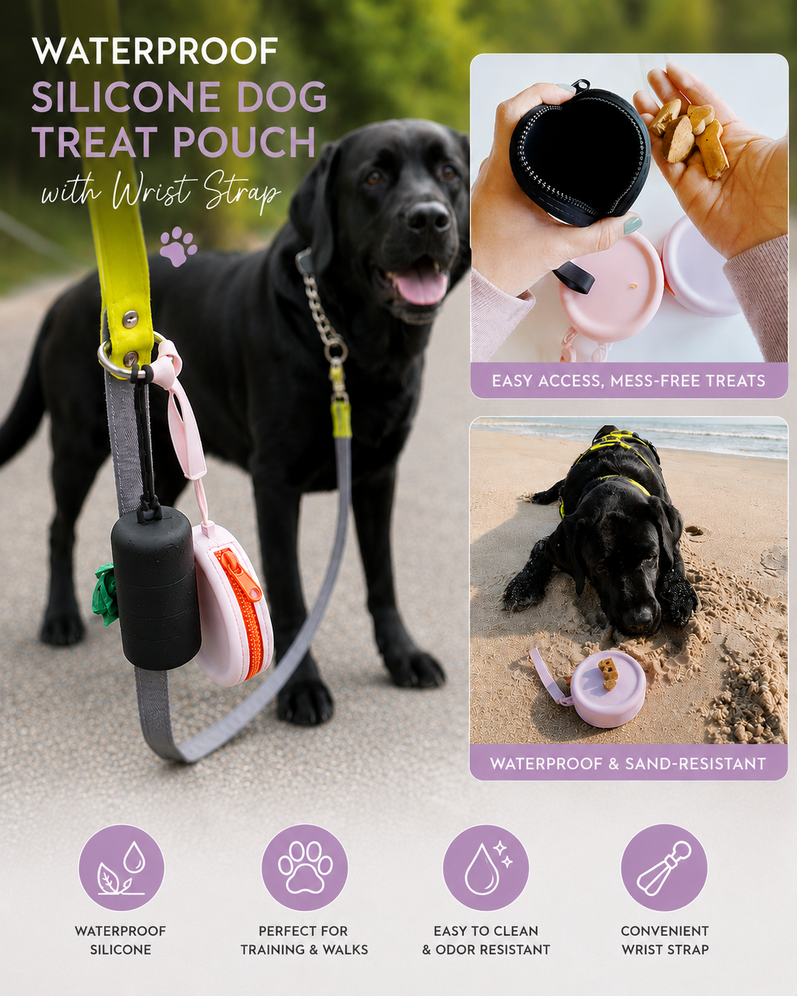 Waterproof Silicone Dog Treat Pouch with Wrist Strap