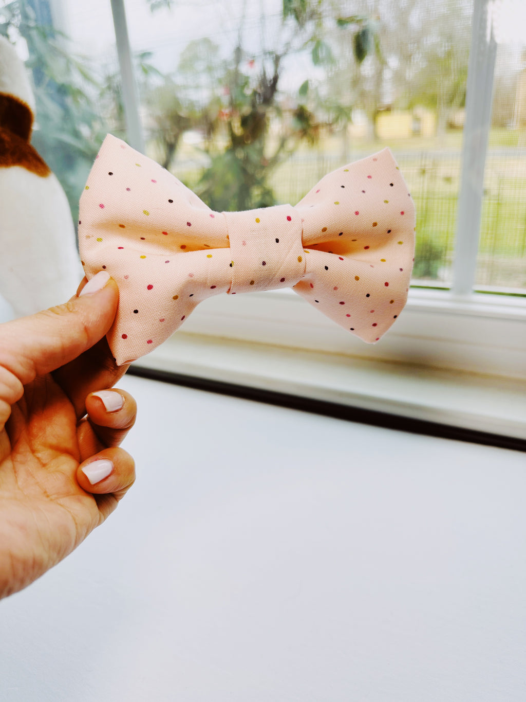 girl birthday pet bowtie, soft pink confetti celebration bowtie attachable,