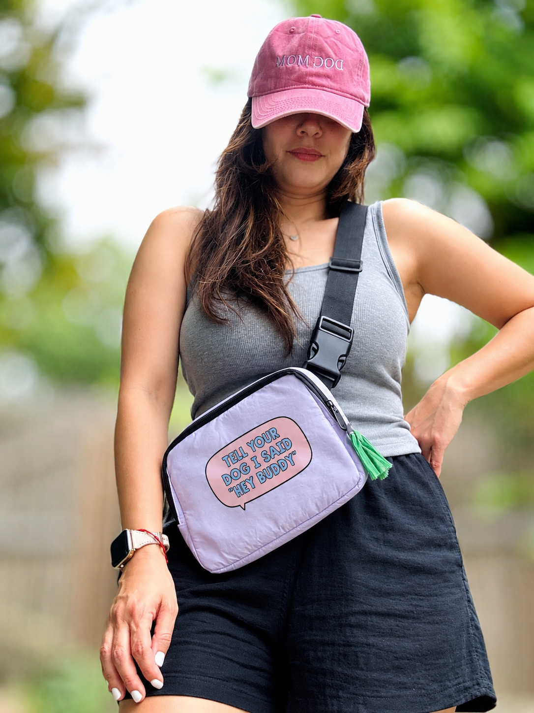 dog mom Hands-Free Dog Walking Fanny Pack, Everyday Crossbody Bag, Lightweight Nylon, Water Repellent, Travel Essentials