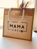 dog mama jute tote bag with pocket, medium reusable burlap bag with cotton handles, dog mama gift , boho ecofriendly market tote, dog lover