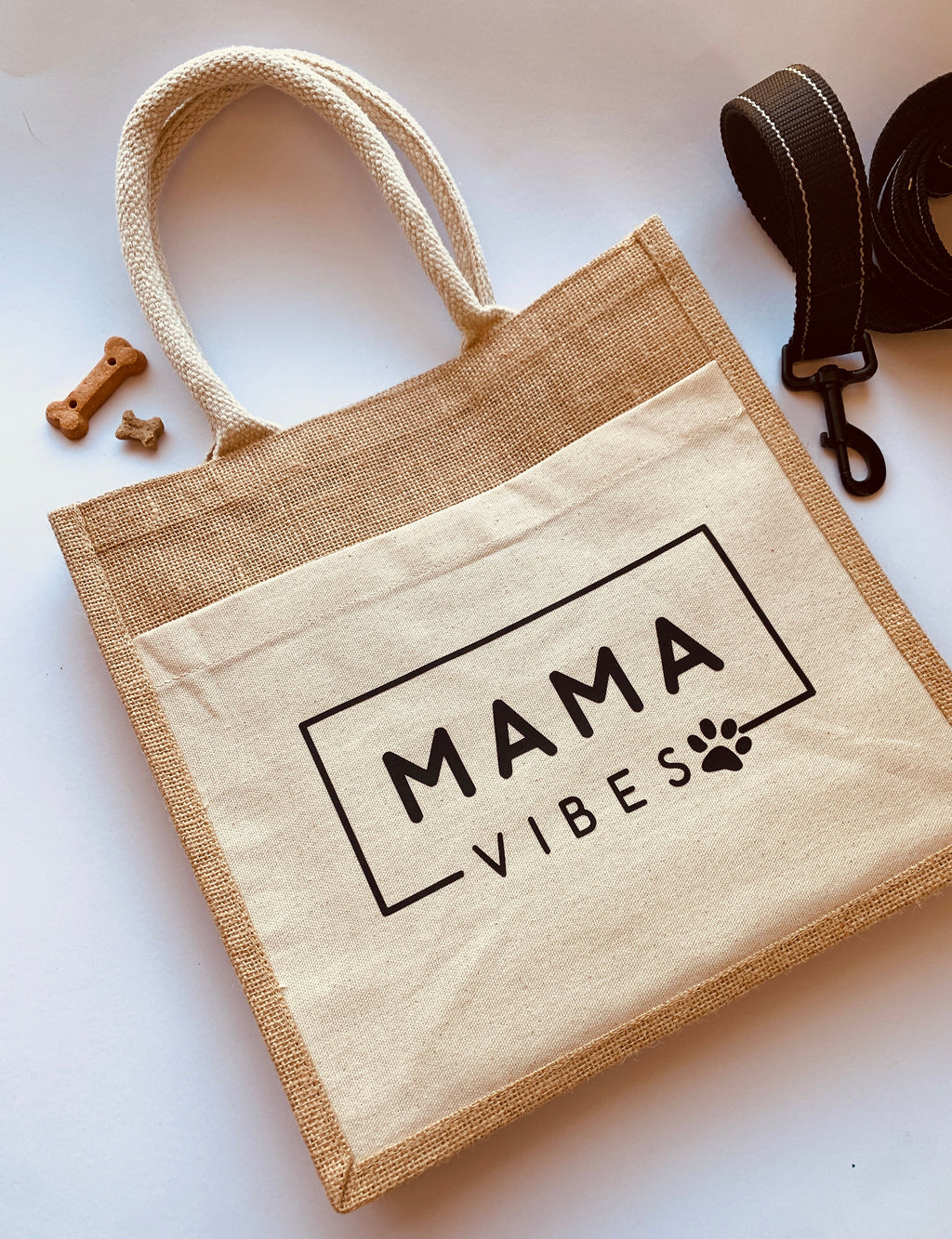 dog mama jute tote bag with pocket, medium reusable burlap bag with cotton handles, dog mama gift , boho ecofriendly market tote, dog lover
