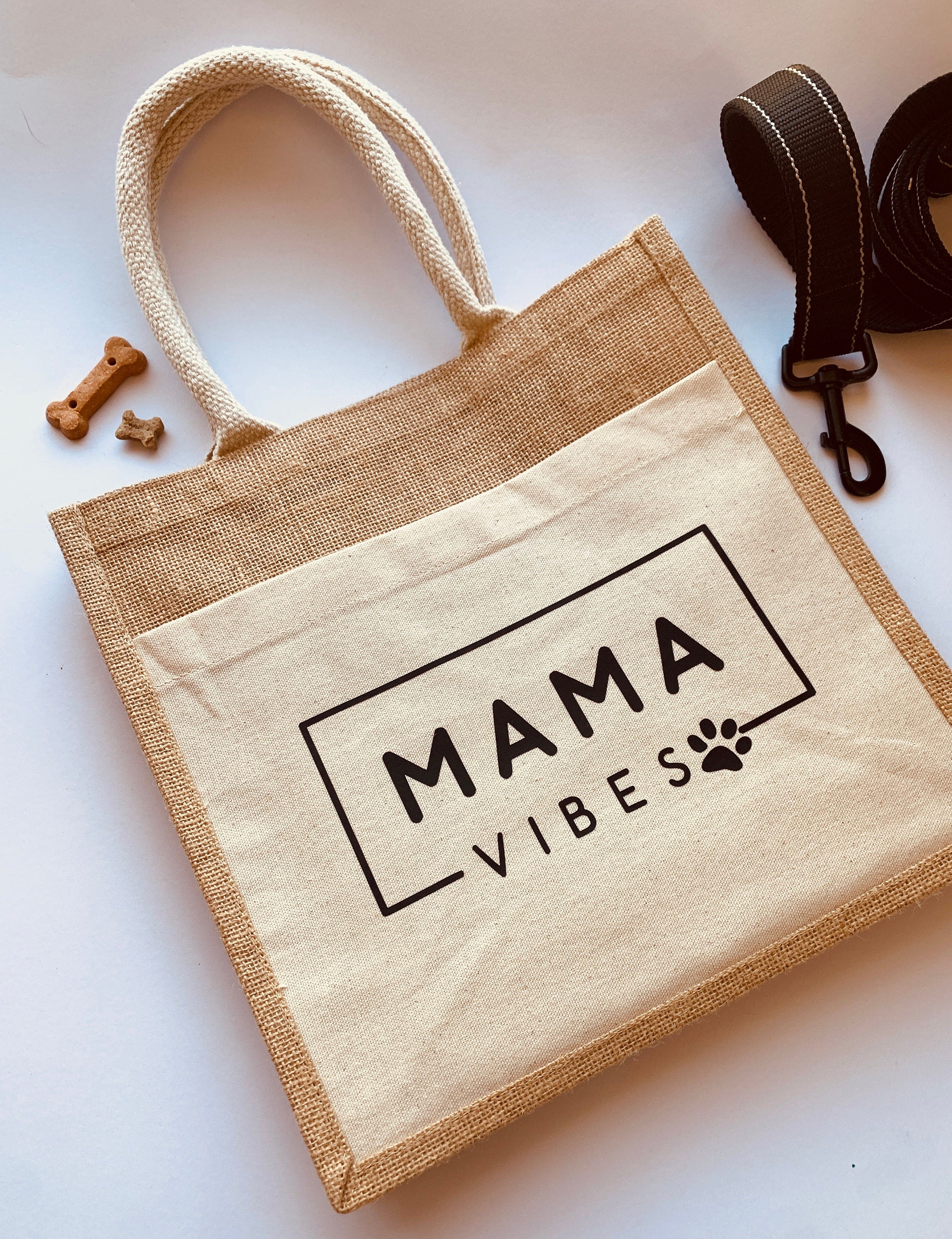 dog mama jute tote bag with pocket, medium reusable burlap bag with cotton handles, dog mama gift , boho ecofriendly market tote, dog lover