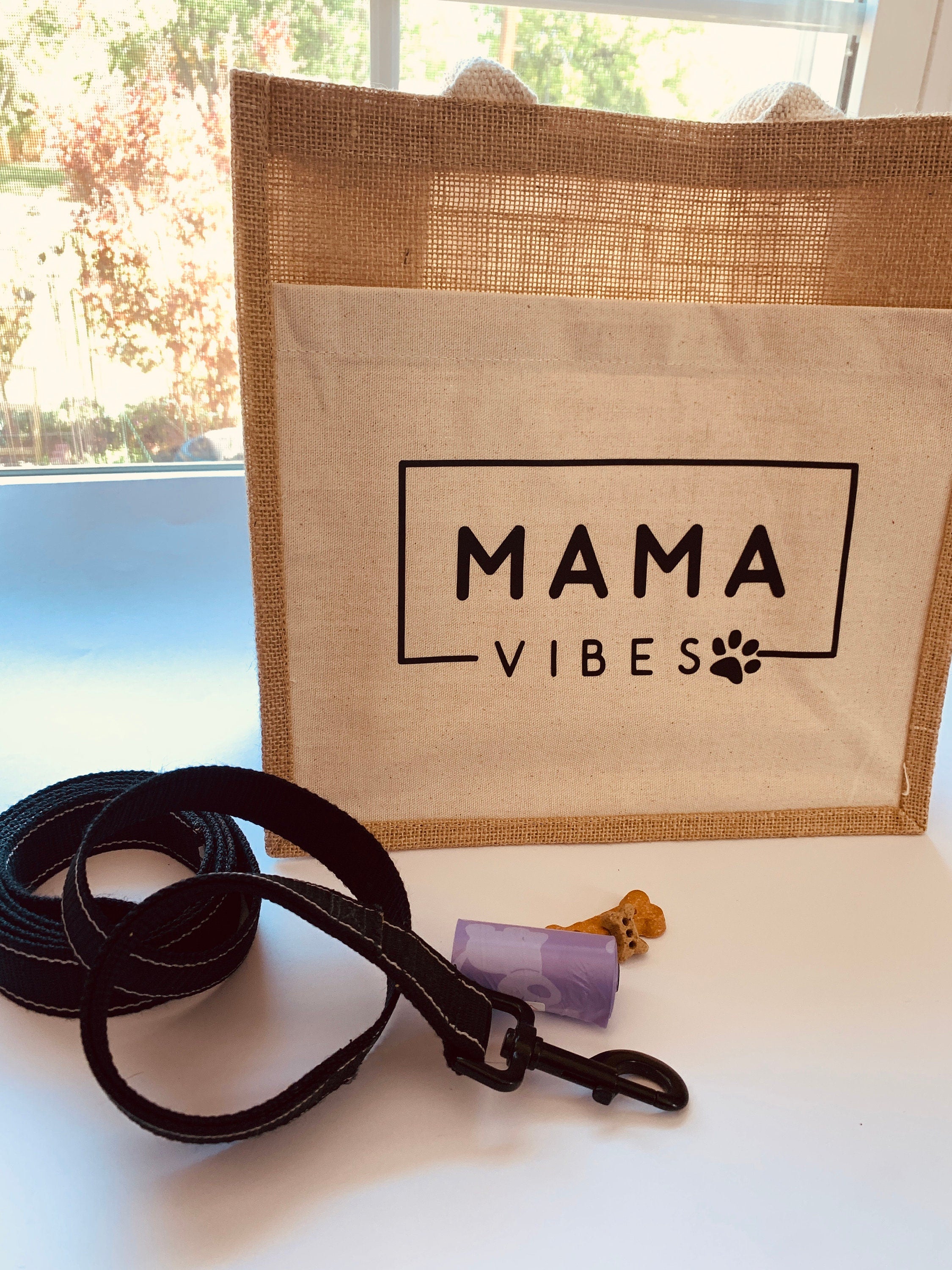 dog mama jute tote bag with pocket, medium reusable burlap bag with cotton handles, dog mama gift , boho ecofriendly market tote, dog lover