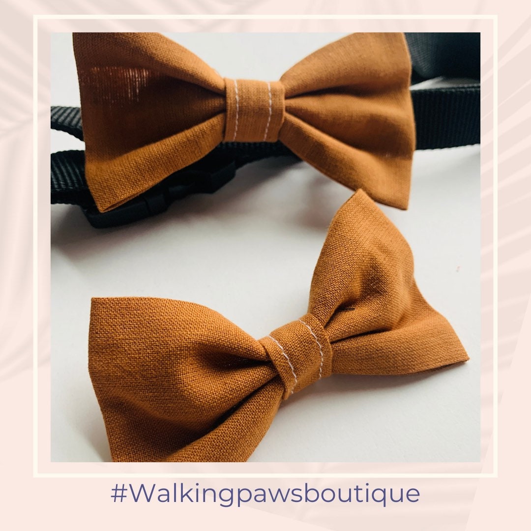 Oversized soft brown bowtie for dog, slide in collar bow ties, boho fall autumn color accessories, fits most size collars,