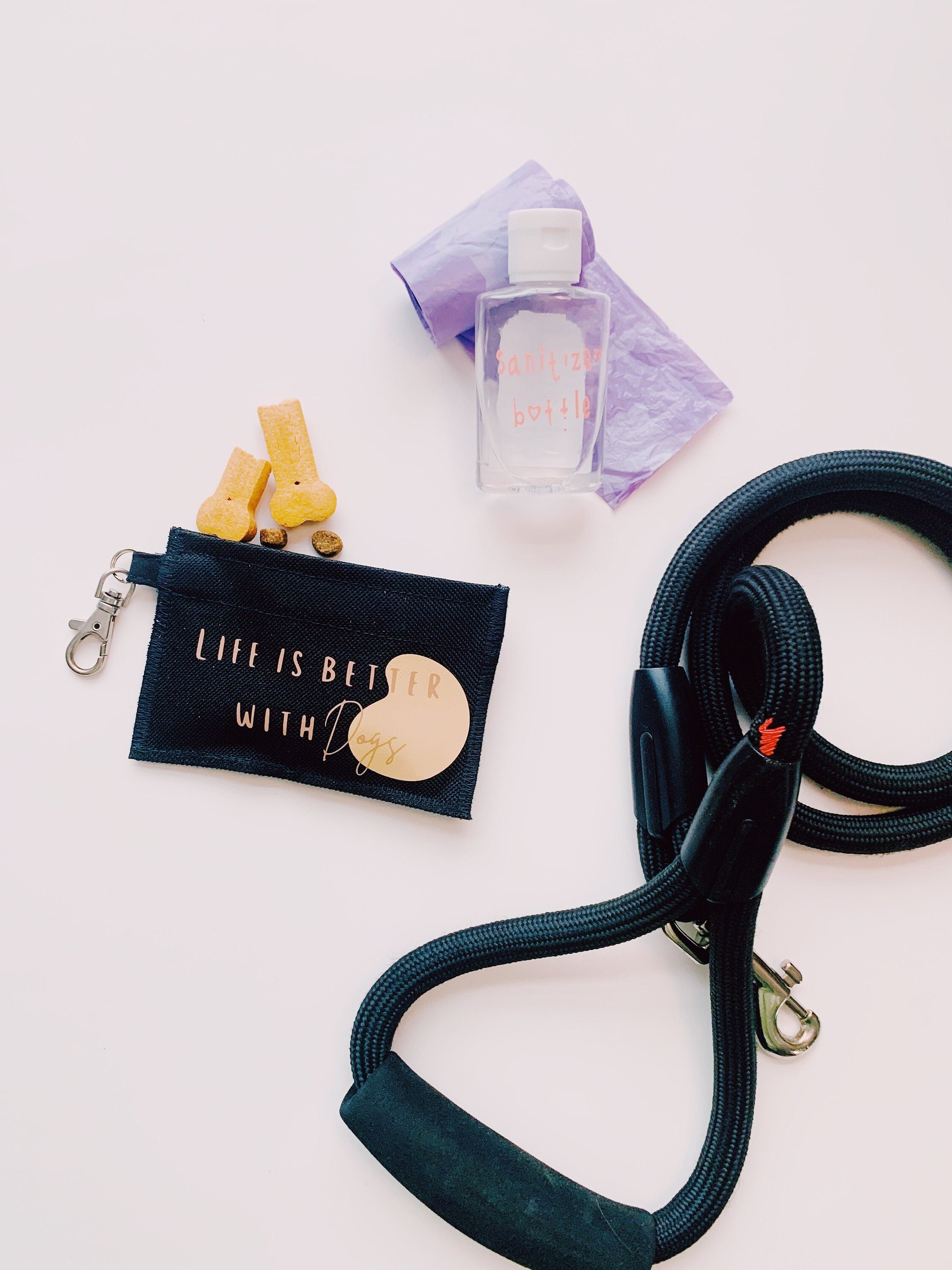 waterproof mini dog treat pouch for walks, small treat holder with custom name, life is better with a dog, gift lover