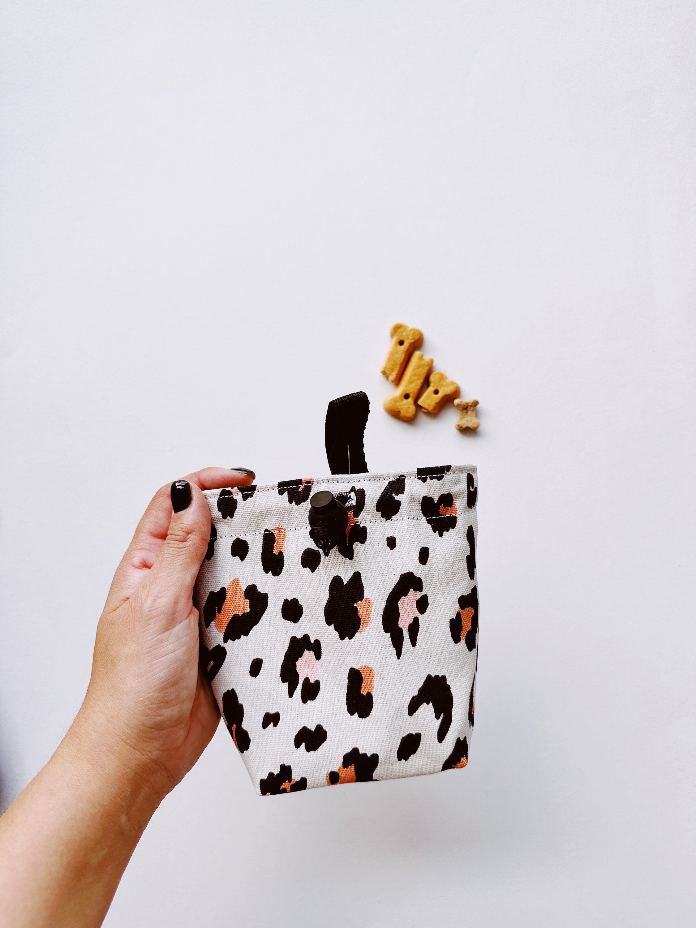 Dog treat pouch leopard pastel, canine walking pouch, waist treat holder boho, cream soft colors k9 treat holder, belt bag