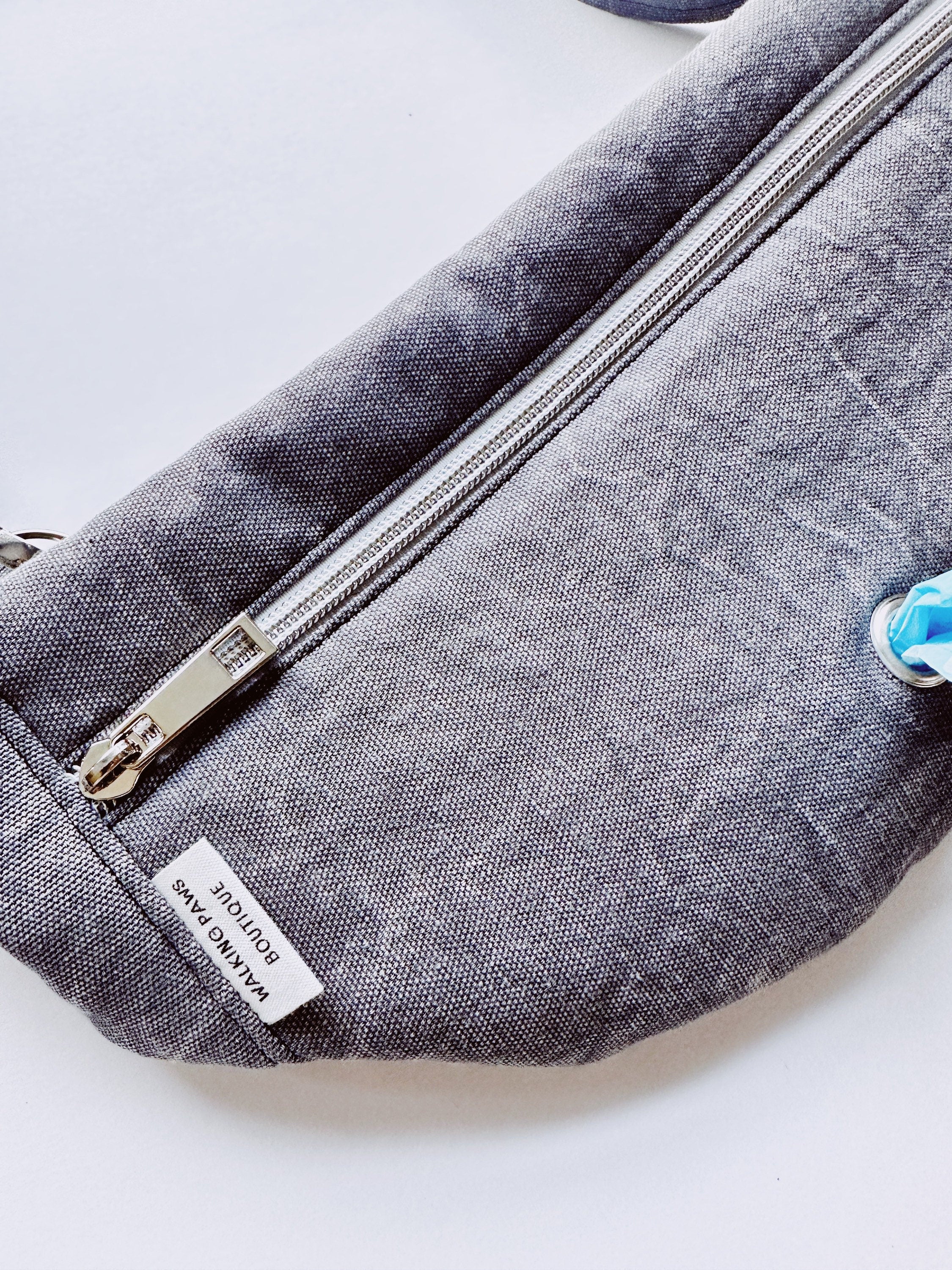 distress black fanny pack with poo holder for dog lovers. Adjustable belt pack for dog walking, trending dog mom gift, oversized bum purse,