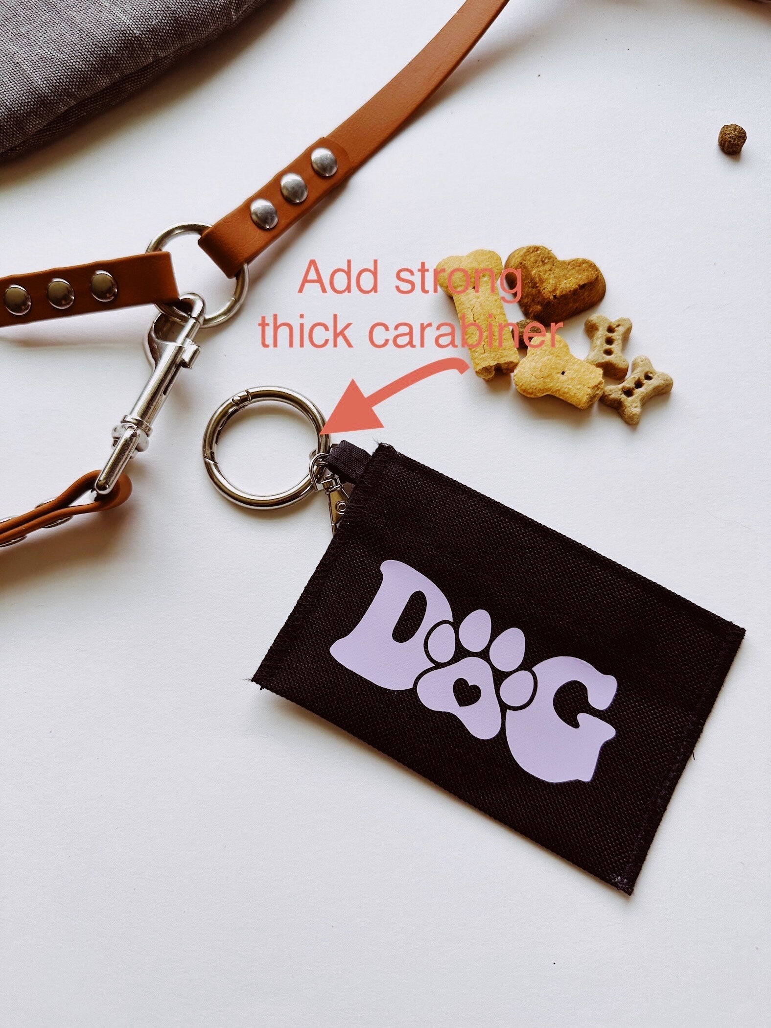 small treat holder with custom name, dog with paw bag hook in leash or purse, waterproof mini dog treat pouch for walks, trips and training
