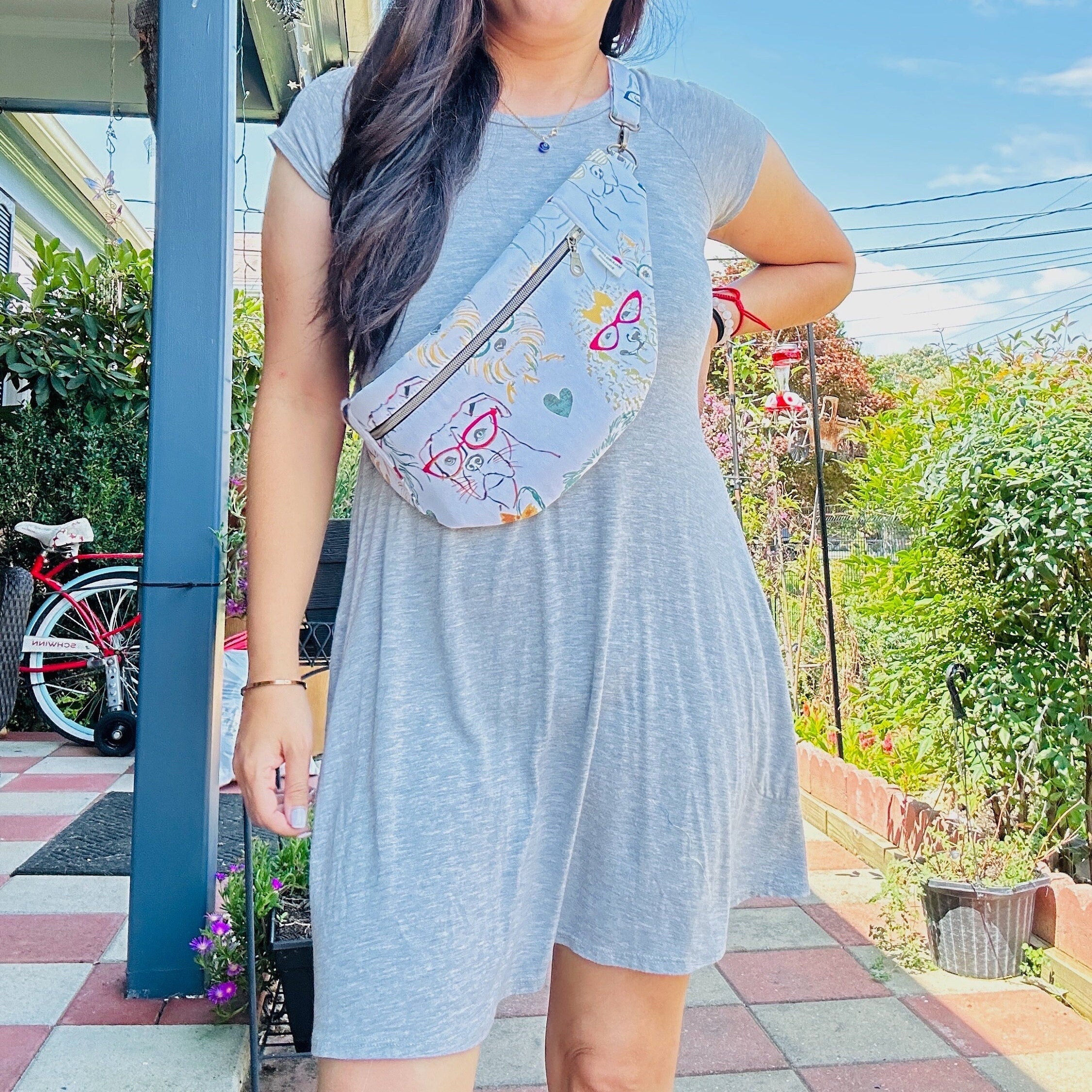 dog lover fanny pack, bum bag with dogs in glasses, kangaroo purse crossbody, hip boho bag, utility pack, gift for dog mom, unisex custom