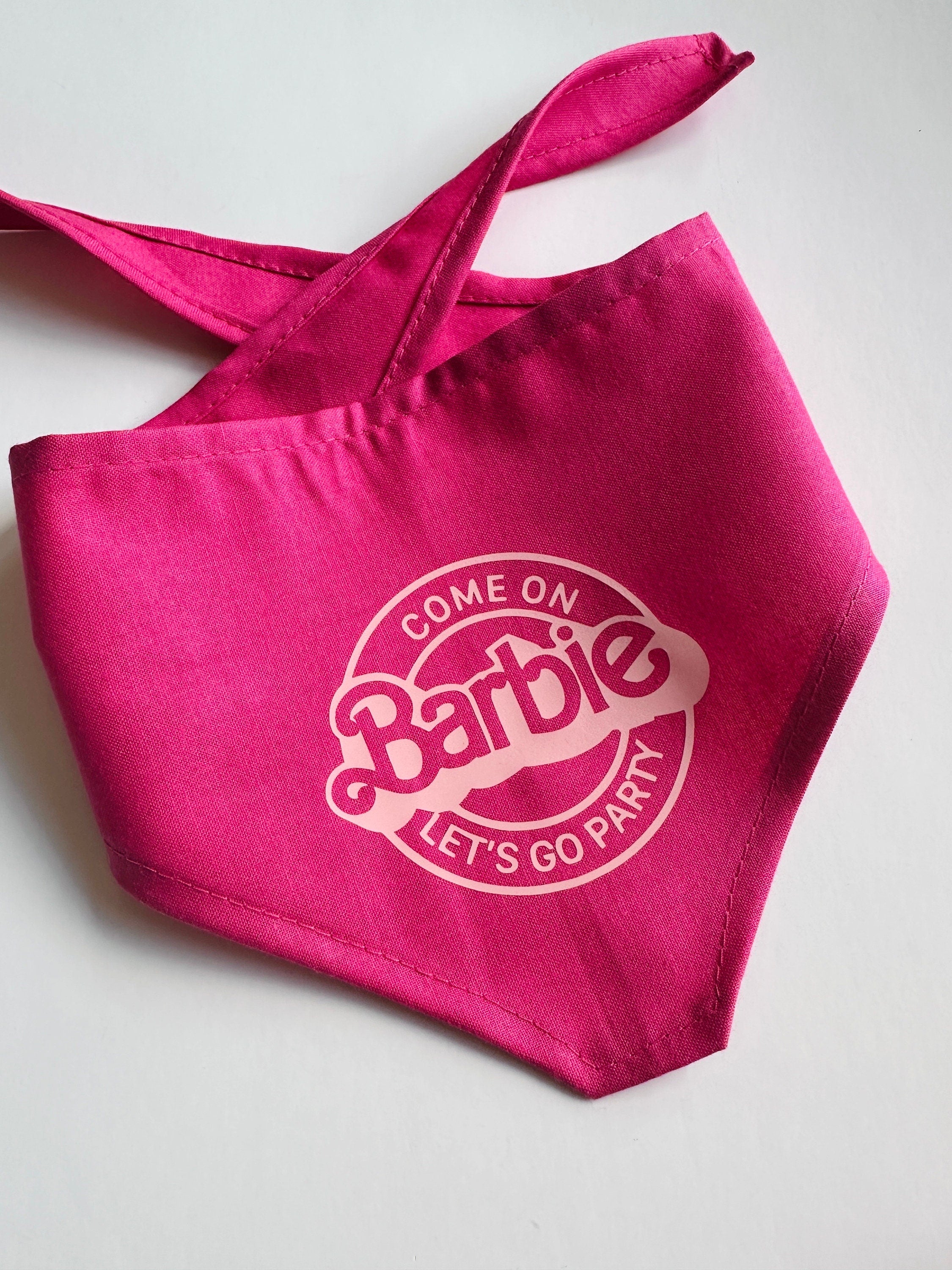 come on barbie let's go party pet dog bandana, triangular dog scarf, tie on dog accessory for small or large dogs, magenta pink dana