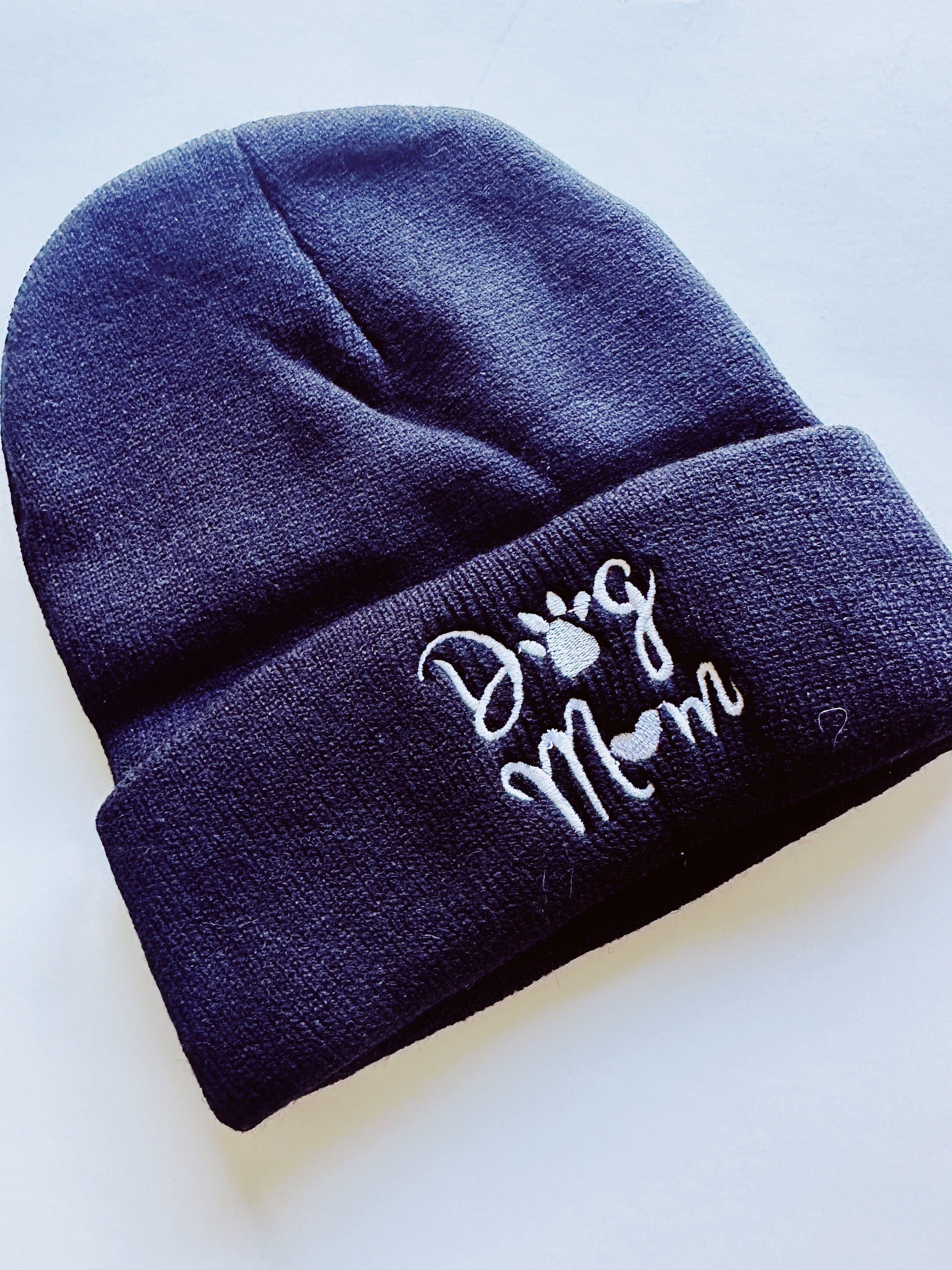 dog mom embroidery beanie pink or black, soft sock cap for dog mom, stocking stuffer gift for dog lover, knitted winter hat, vibrant colors