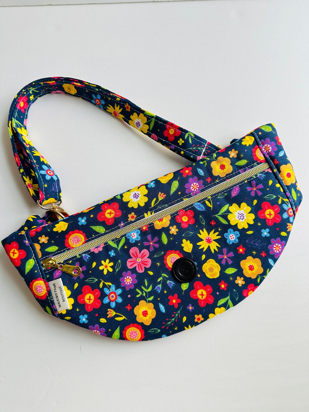 botanical fanny pack for dog walking, bum belt purse, blue floral waist bag, dog training purse with poo holder and inside pocket. Trending