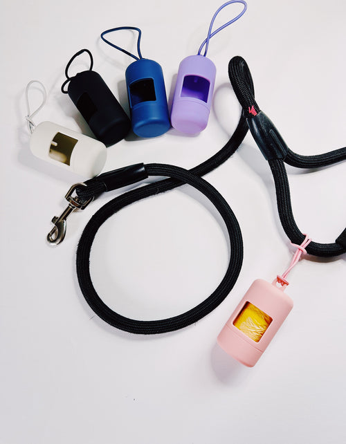 aesthetic neutral colors dog poo bags holders, attachable to leash, dog bag holder for leash, neutral color pet bag dispenser