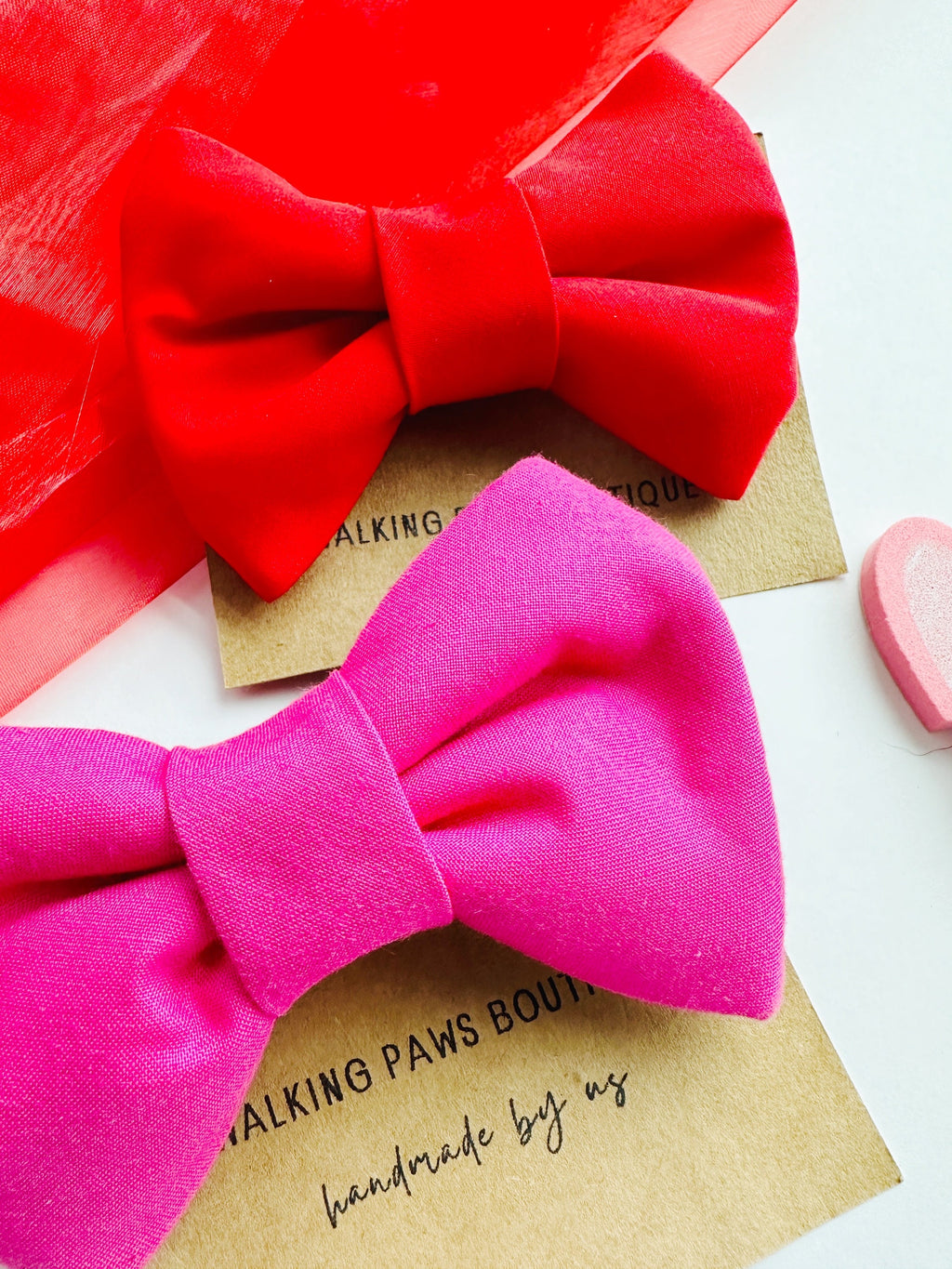 bright pink attachable dog bowtie, slide on collar pet bowtie with loops in back, chic dog accessory, removable bowtie for dogs or cats,gift