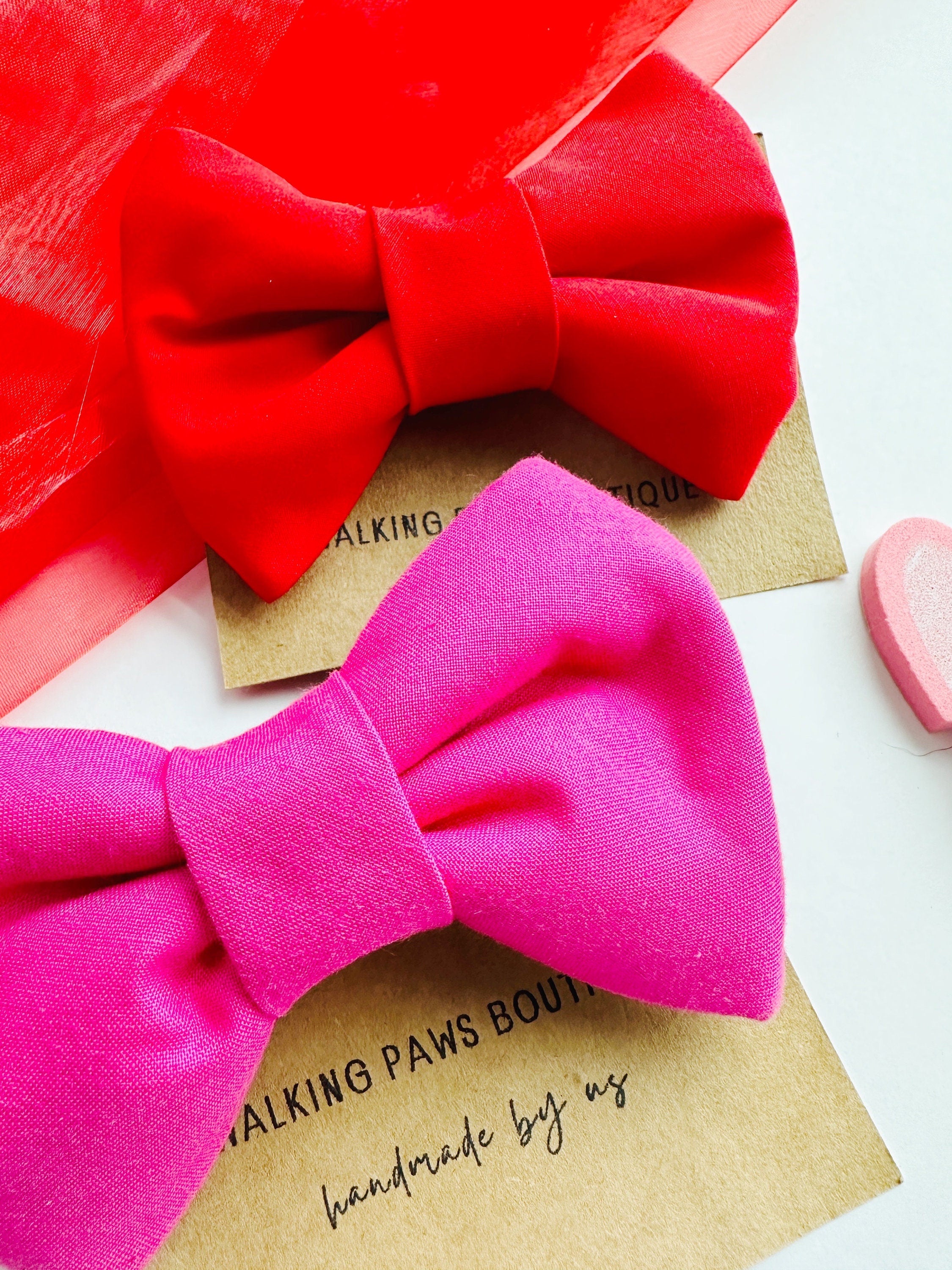 bright pink attachable dog bowtie, slide on collar pet bowtie with loops in back, chic dog accessory, removable bowtie for dogs or cats,gift